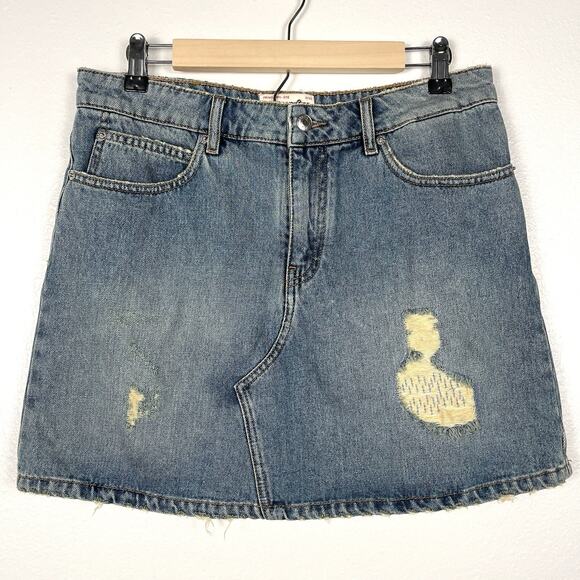 Zadig & Voltaire 40/Medium Denim Distressed Medium Wash Juice Mini Jean Skirt - Picture 2 of 9